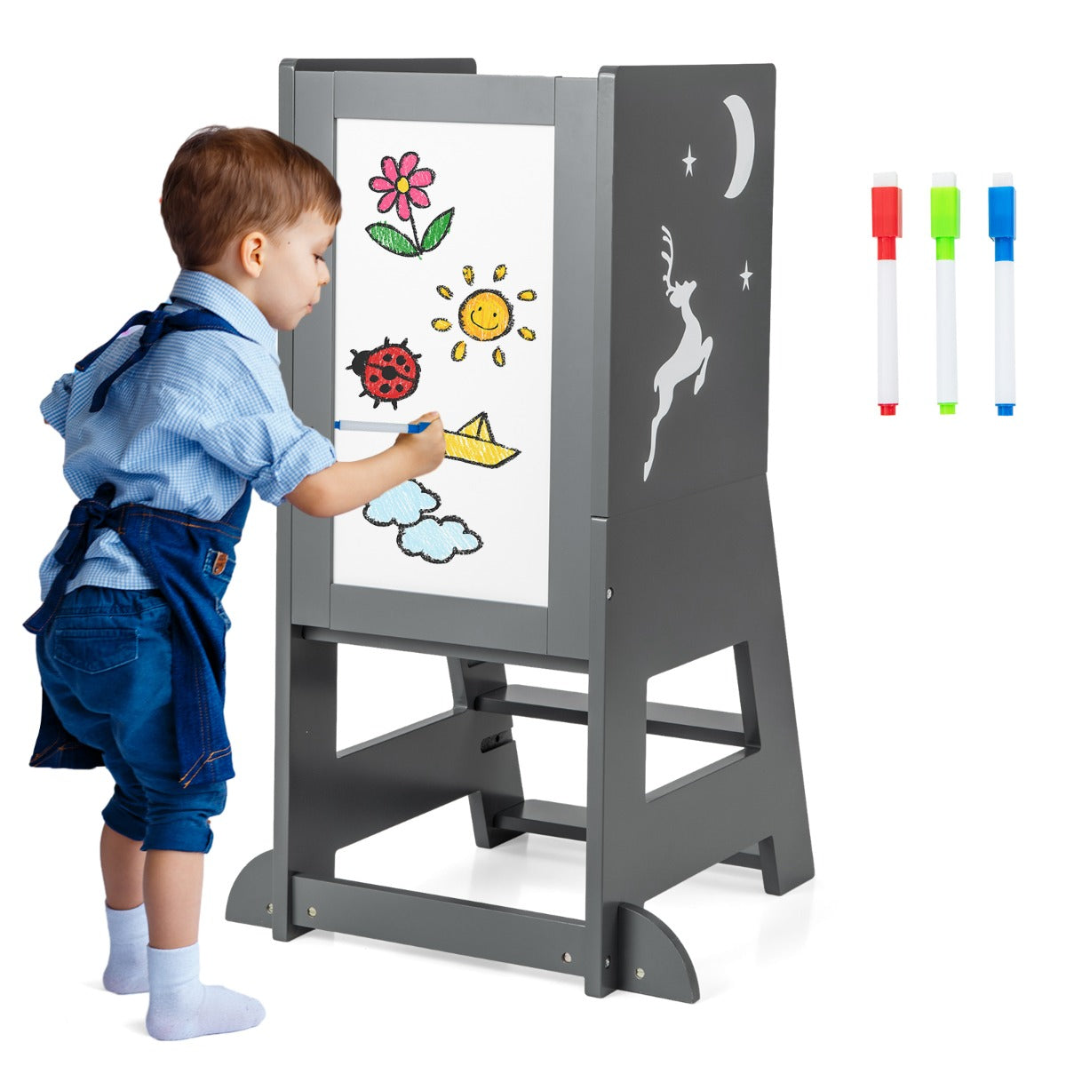 Kids Standing Tower | Grey Adjustable Learning Aid