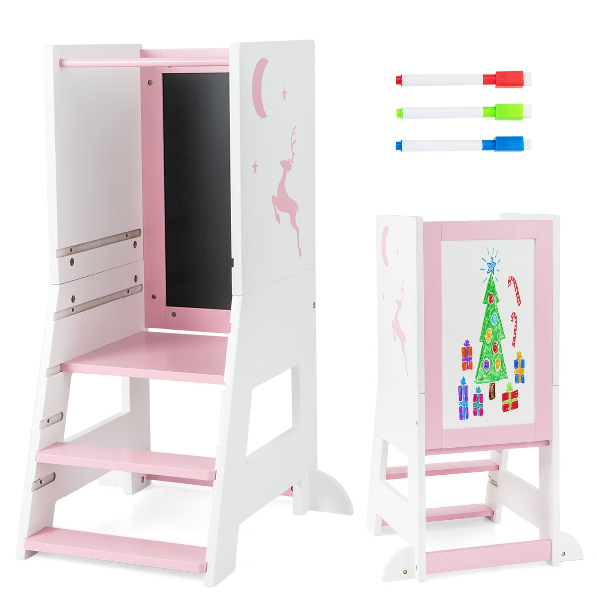 Learning Tower Pink | Adjustable Footstep & Drawing Board