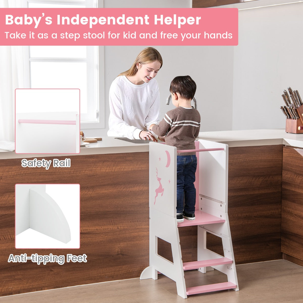 Learning Tower Pink | Adjustable Footstep & Drawing Board