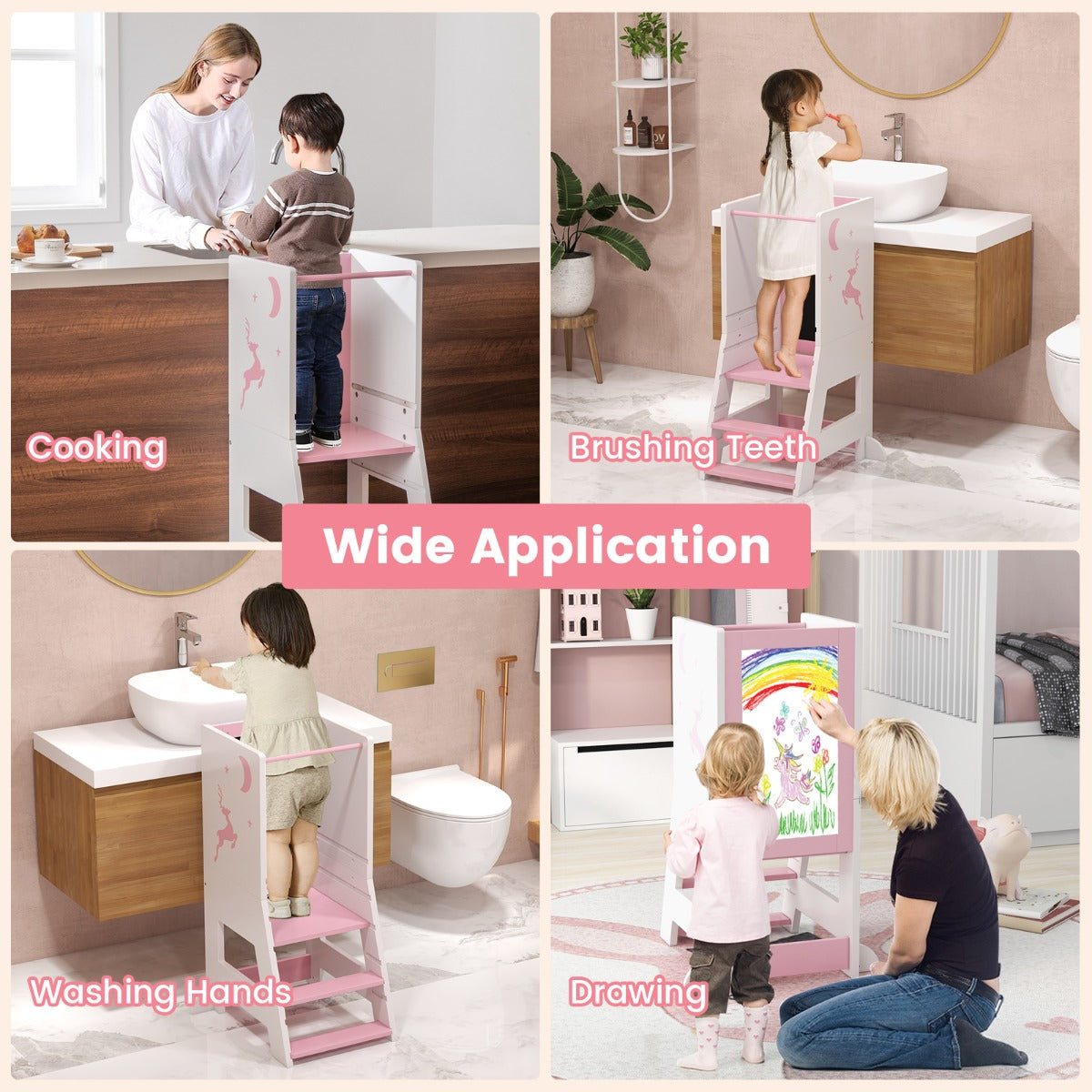 Learning Tower Pink | Adjustable Footstep & Drawing Board