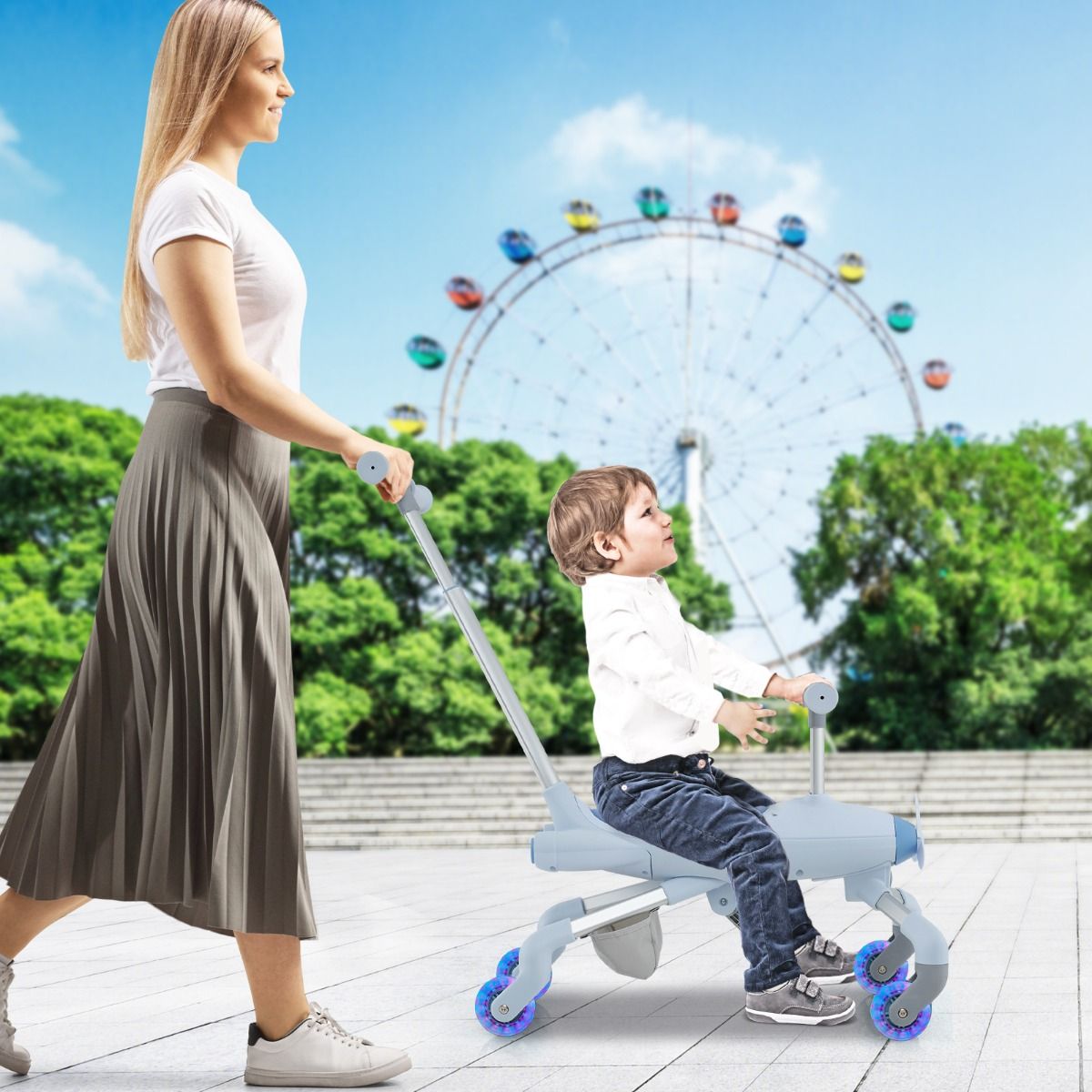 LED Wheel Kids Push Car | 2 in 1 Adjustable Ride On Toy