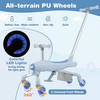 LED Wheel Kids Push Car | 2 in 1 Adjustable Ride On Toy