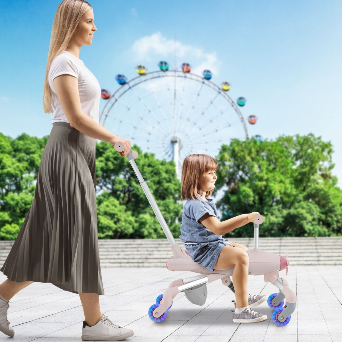 Pink 2 in 1 Kids Push Car with LED Wheels | 18-70 Months