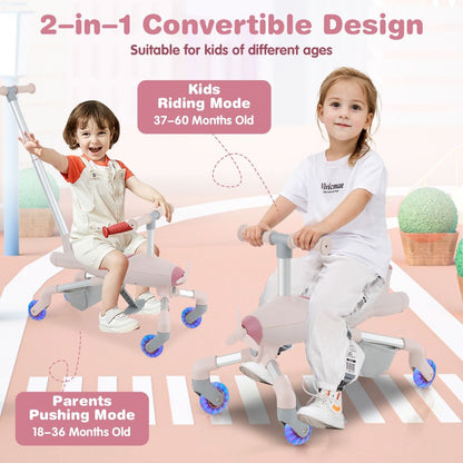 Pink 2 in 1 Kids Push Car with LED Wheels | 18-70 Months