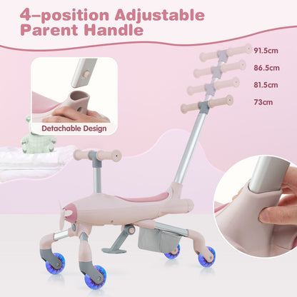 Pink 2 in 1 Kids Push Car with LED Wheels | 18-70 Months