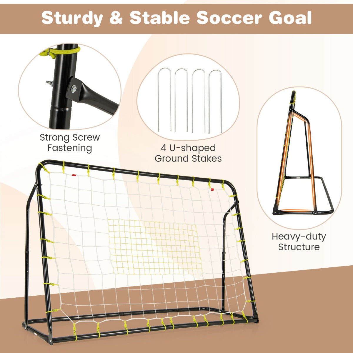 2 in 1 Kids Soccer Rebounder & Goal | Black Adjustable Net Set
