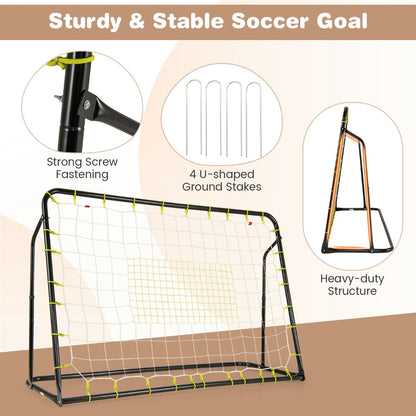 2 in 1 Kids Soccer Rebounder & Goal | Black Adjustable Net Set
