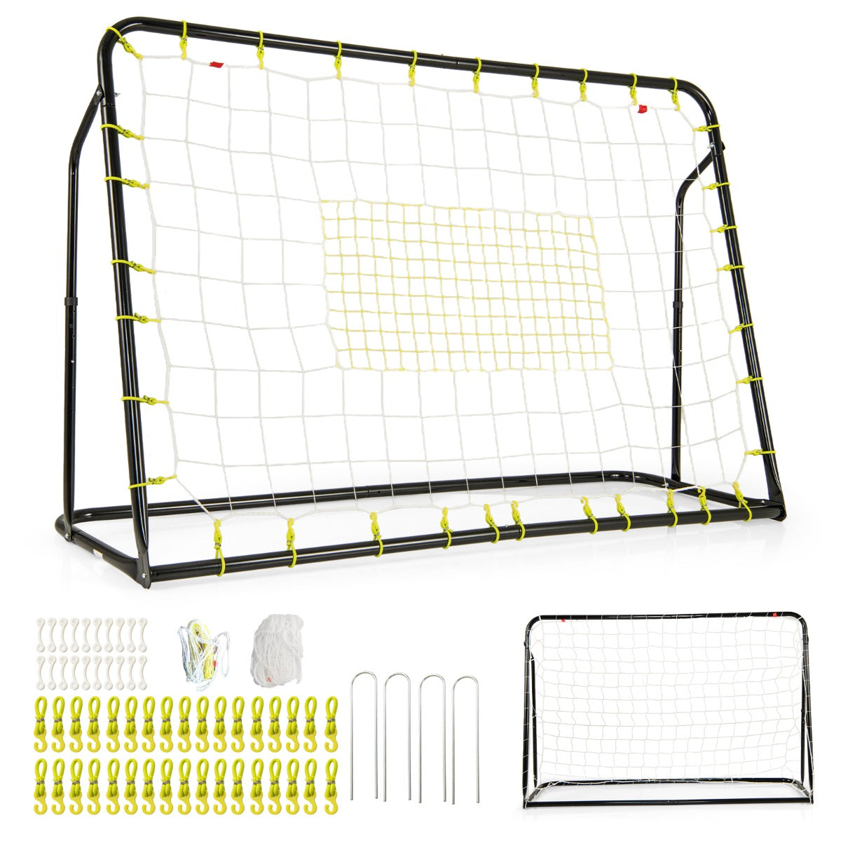 2 in 1 Kids Soccer Rebounder & Goal | Black Adjustable Net Set