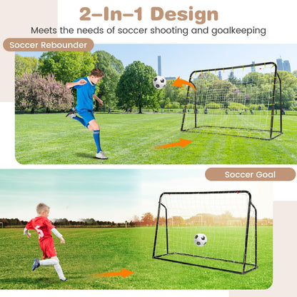 2 in 1 Kids Soccer Rebounder & Goal | Black Adjustable Net Set