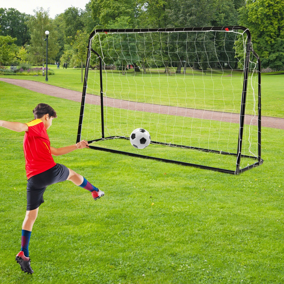 2 in 1 Kids Soccer Rebounder & Goal | Black Adjustable Net Set