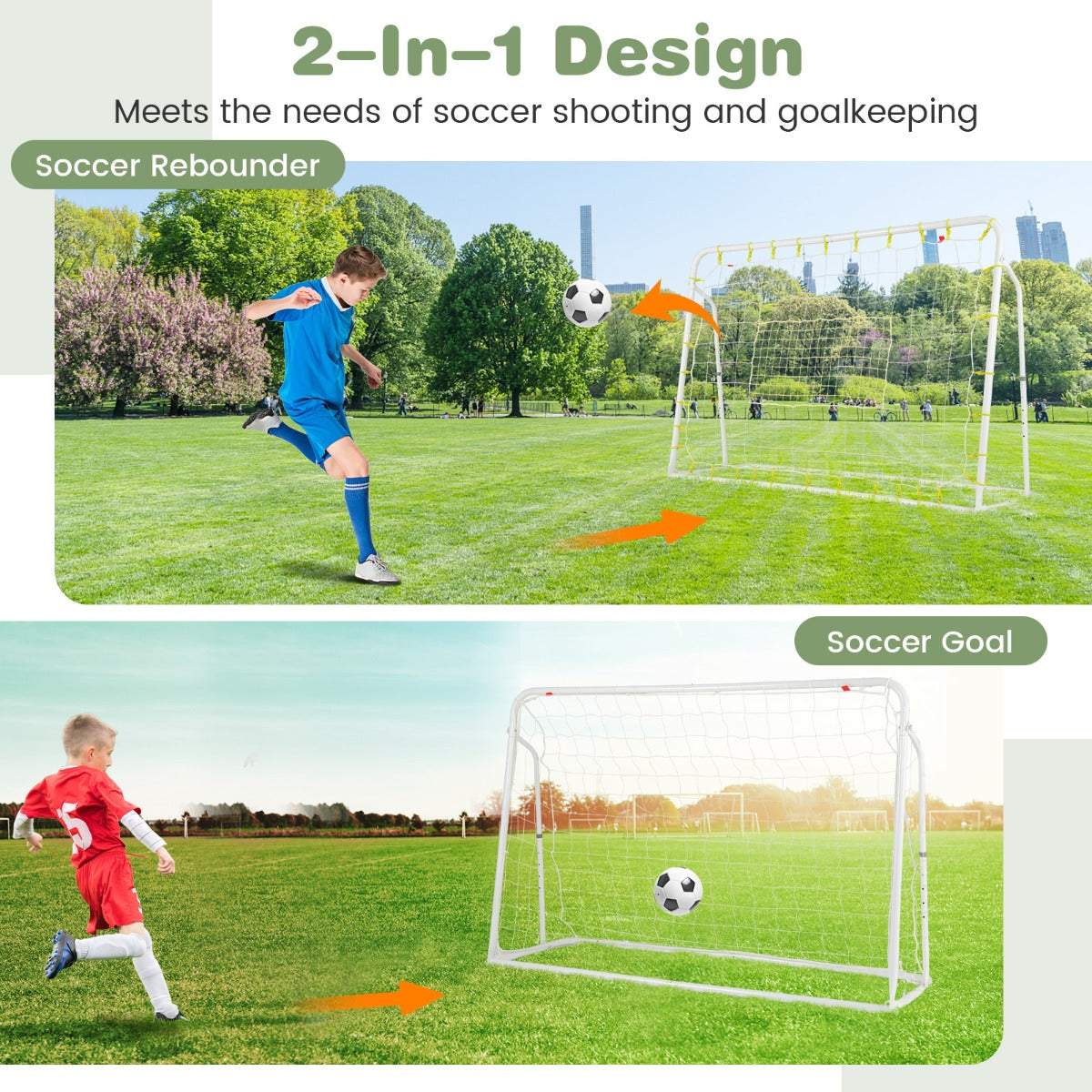 2 In 1 Kids Soccer Goal & Rebounder | 5 Angle Adjust | White