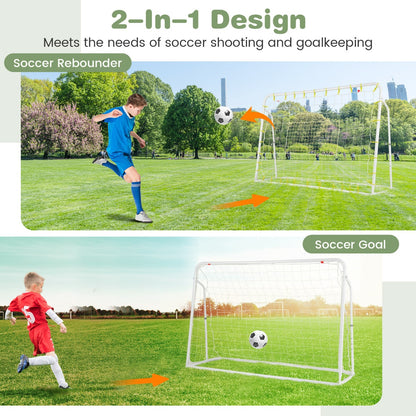 2 In 1 Kids Soccer Goal & Rebounder | 5 Angle Adjust | White