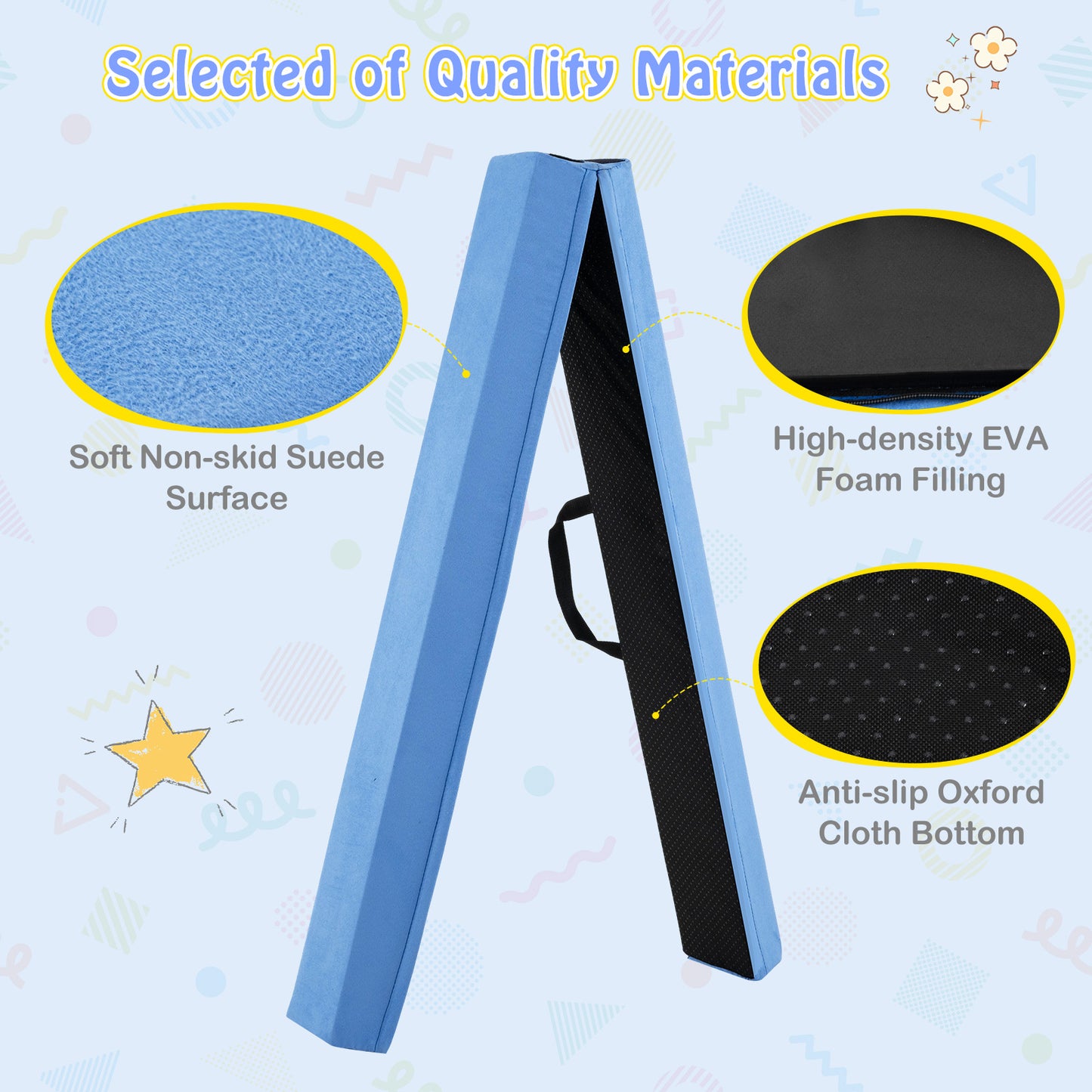 Blue Folding Balance Beam | EVA Foam Padding & Carry Handle