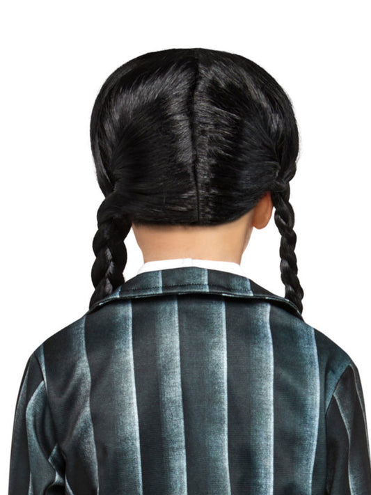 Wednesday Addams black braided wig for kids Netflix costume, perfect for spooky dress-up.