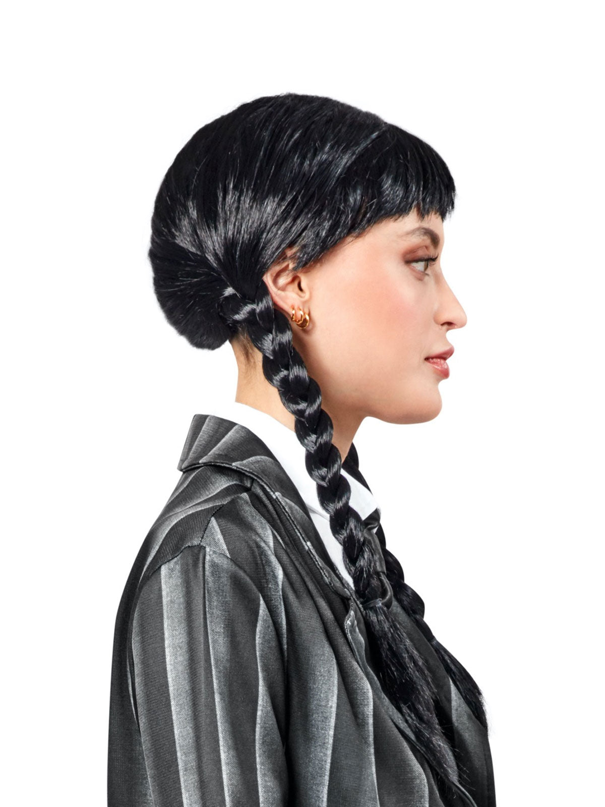 Officially licensed Wednesday Addams long black wig for kids dress-up.