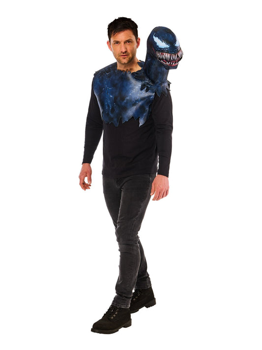 Marvels Venom Symbiote costume top features striking black and blue design for an authentic, alien-inspired look.