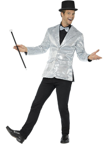 Mens Silver Sequin Jacket | Disco Party Costume for Adults