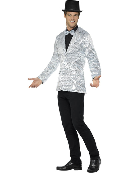Mens Silver Sequin Jacket | Disco Party Costume for Adults