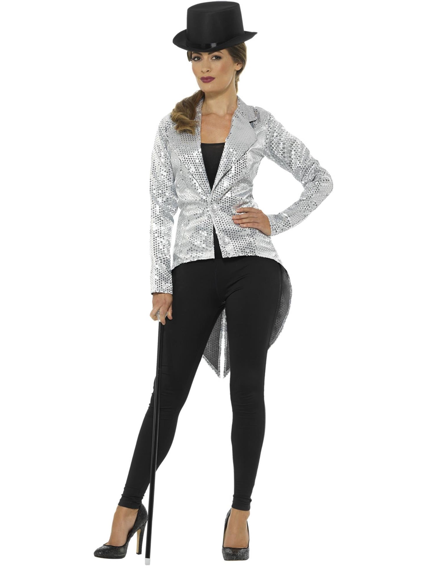 Women's Silver Sequin Tailcoat Jacket | Sparkly Costume Top