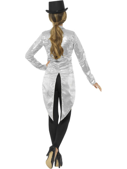 Women's Silver Sequin Tailcoat Jacket | Sparkly Costume Top