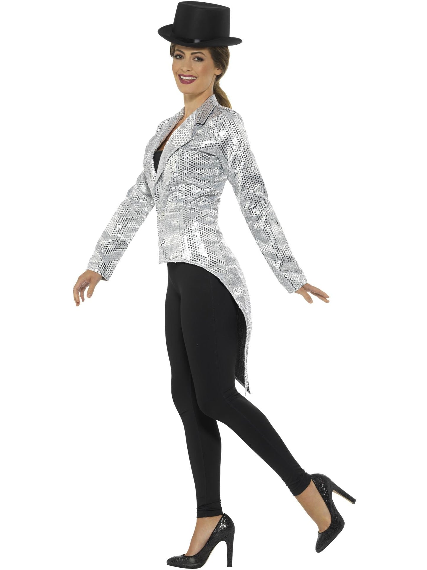 Women's Silver Sequin Tailcoat Jacket | Sparkly Costume Top
