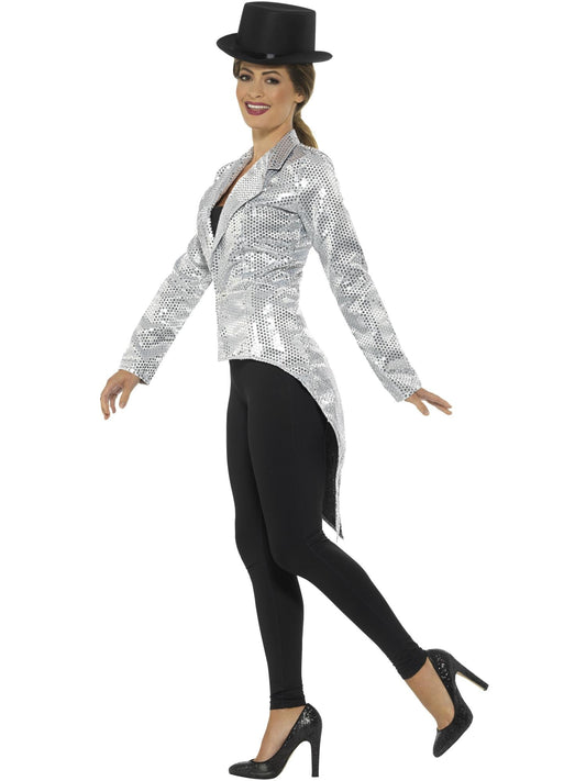 Women's Silver Sequin Tailcoat Jacket | Sparkly Costume Top