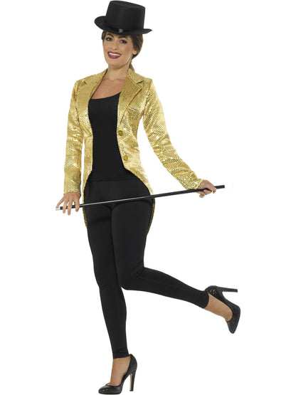 Gold Sequin Tailcoat Jacket | Sparkly Women's Costume Wear