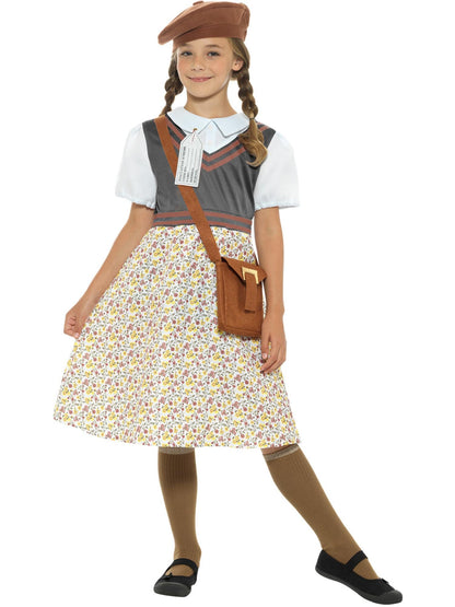 WW2 Evacuee Girl Costume | Grey Pinafore Dress & Hat Set Kids