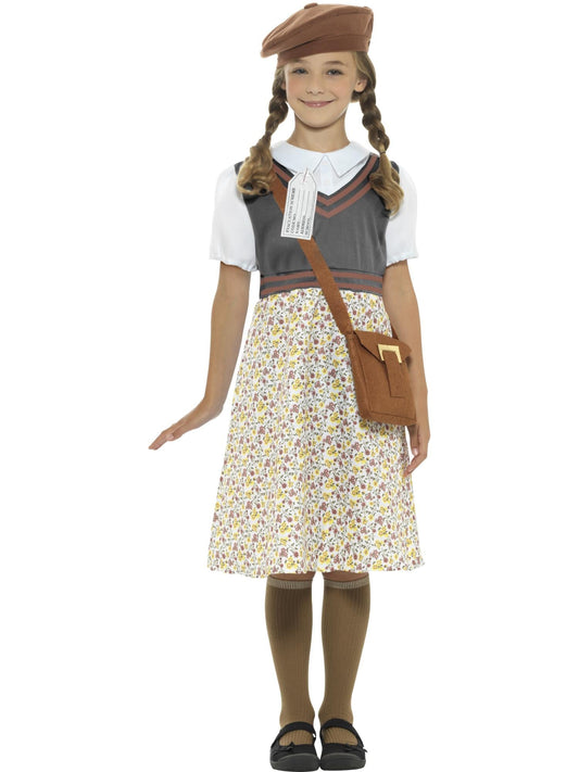WW2 Evacuee Girl Costume | Grey Pinafore Dress & Hat Set Kids