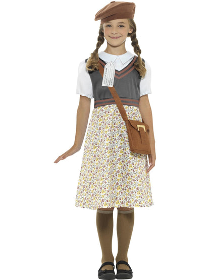 WW2 Evacuee Girl Costume | Grey Pinafore Dress & Hat Set Kids