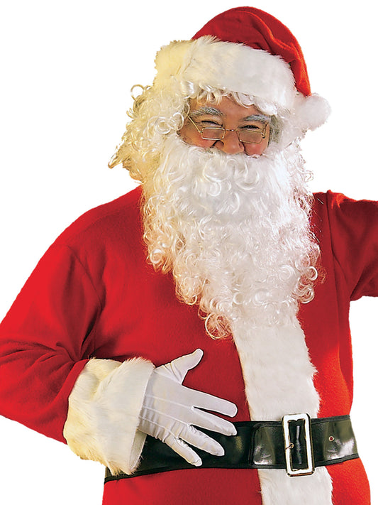 Alt text | Adult Santa Claus costume in traditional red and white, perfect for holiday dress-up.