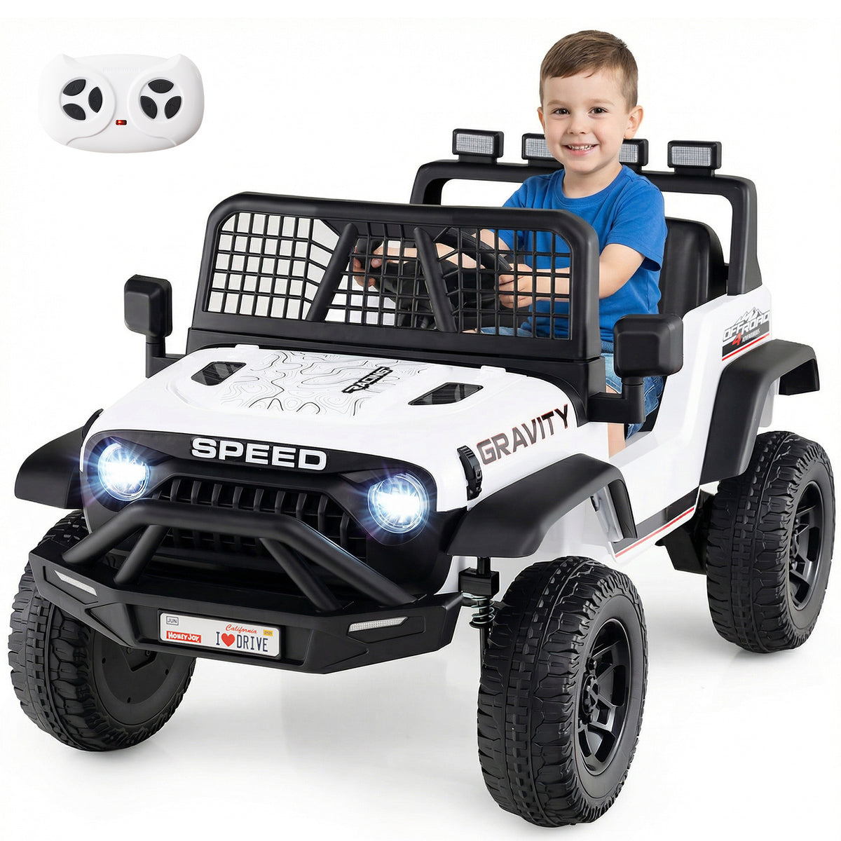 White 24V Kids Ride-On Car | Dual Motors LED Lights Remote