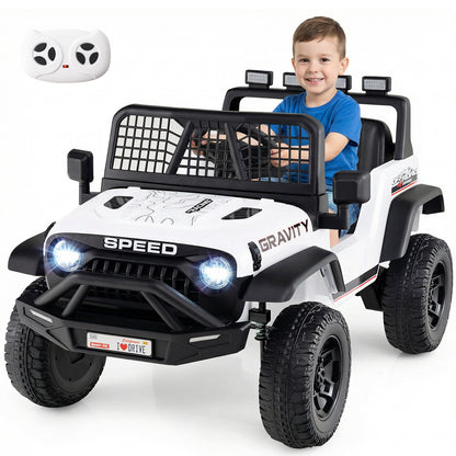 White 24V Kids Ride-On Car | Dual Motors LED Lights Remote