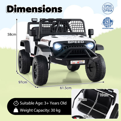 White 24V Kids Ride-On Car | Dual Motors LED Lights Remote