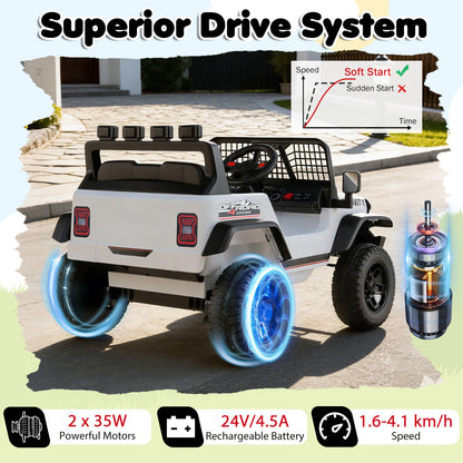 White 24V Kids Ride-On Car | Dual Motors LED Lights Remote
