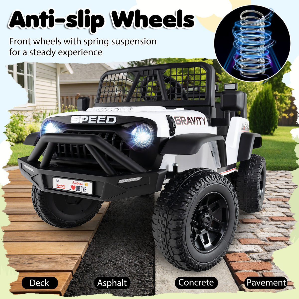 White 24V Kids Ride-On Car | Dual Motors LED Lights Remote