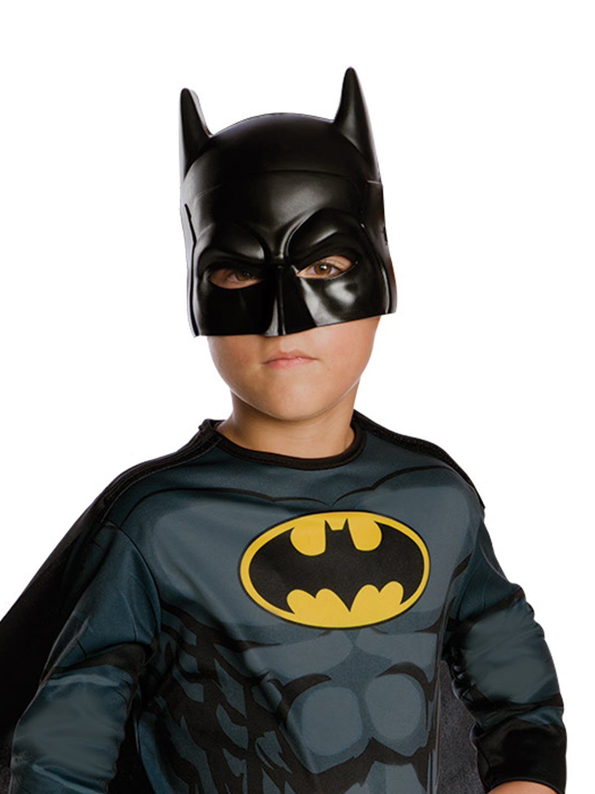 kids Batman jumpsuit costume with cape and mask, perfect for imaginative play at home.