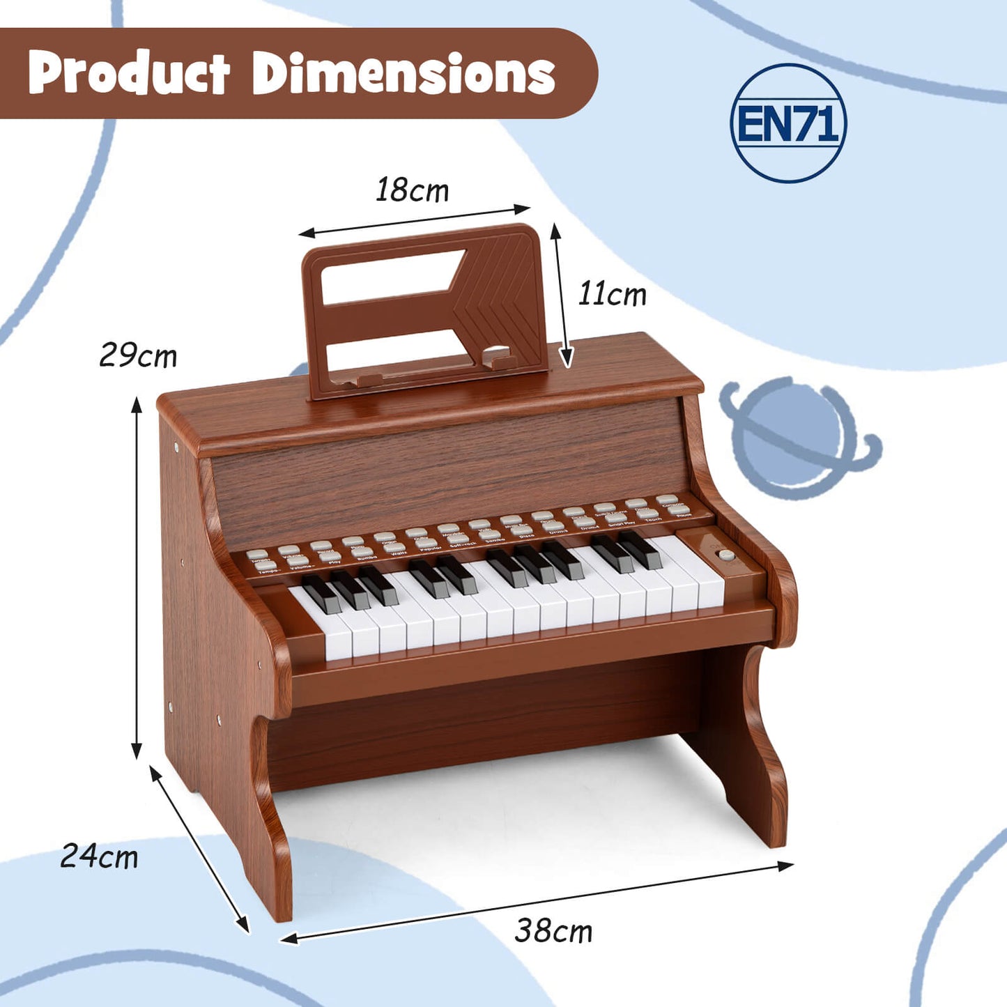25 Key Kids Digital Piano | Teaching Mode | Brown Musical Toy