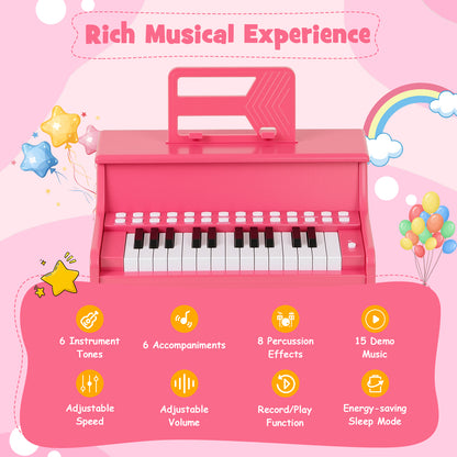 25 Key Mini Digital Piano | Teaching Mode & Lights | Pink