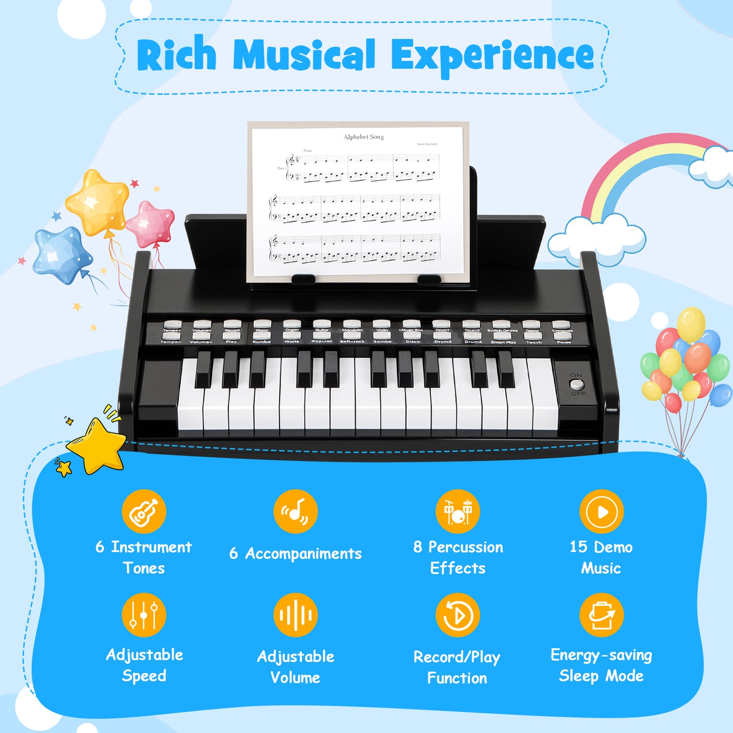 25 Key Mini Digital Piano | Black Kids Musical Keyboard Toy