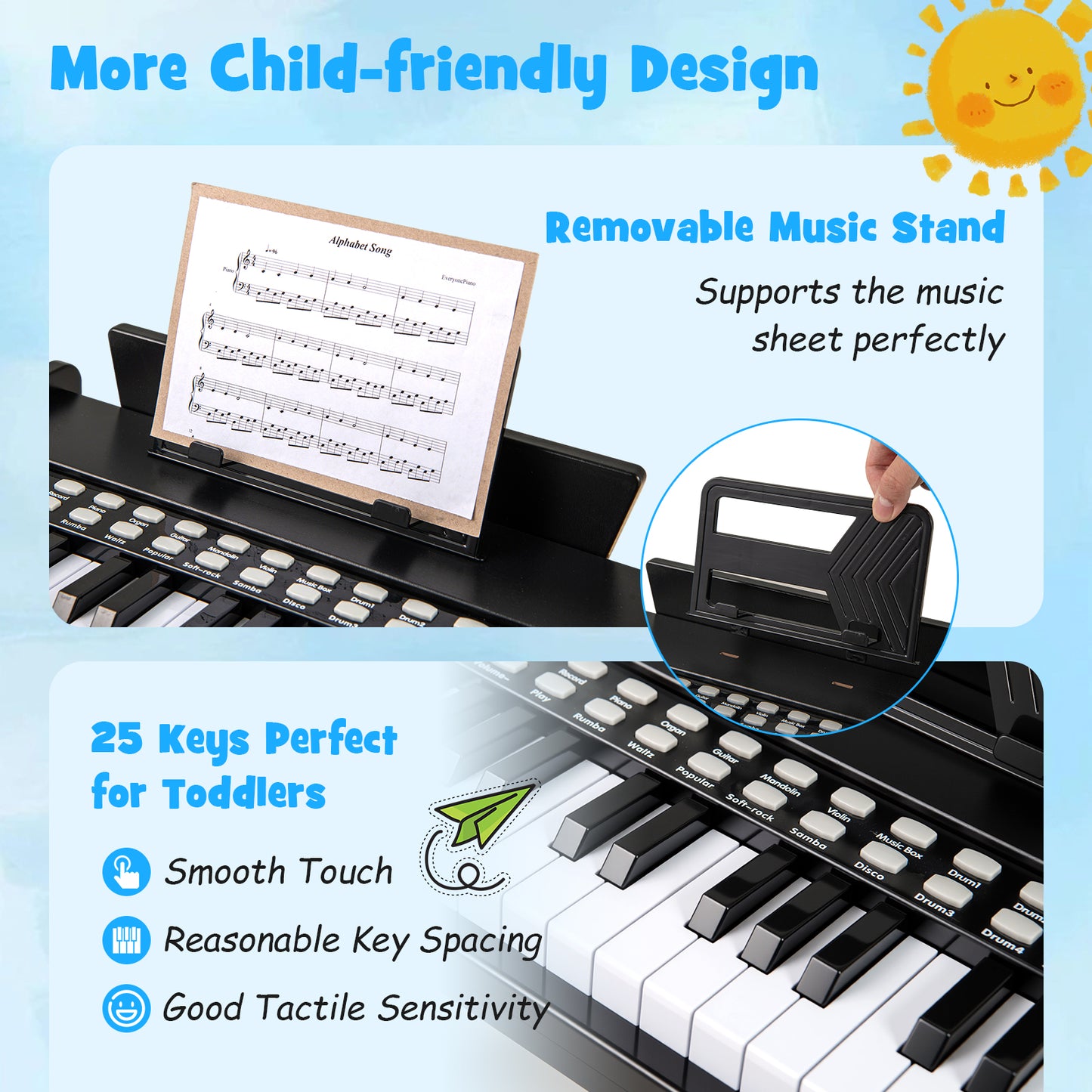 25 Key Mini Digital Piano | Black Kids Musical Keyboard Toy