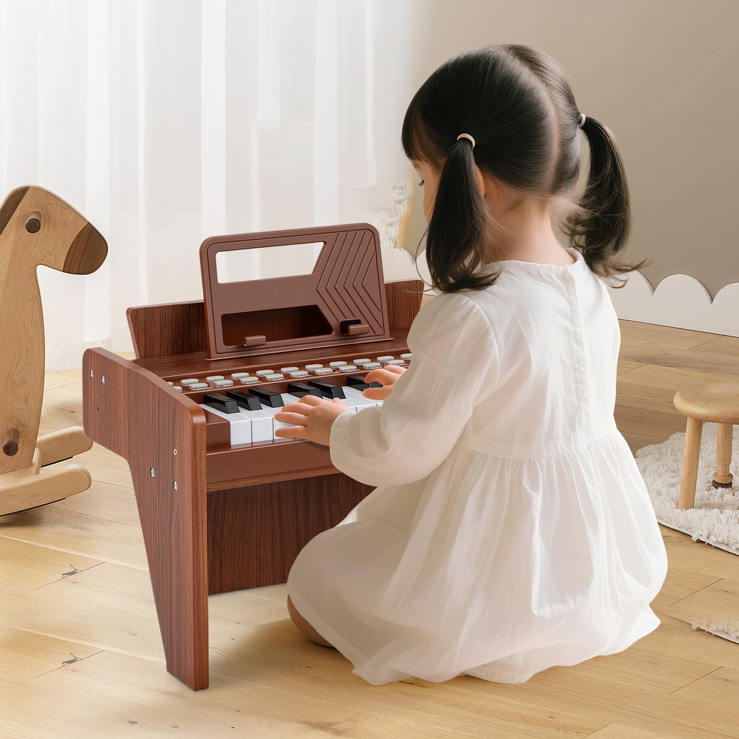 Brown 25 Key Kids Piano | Teaching Mode & Music Stand Included