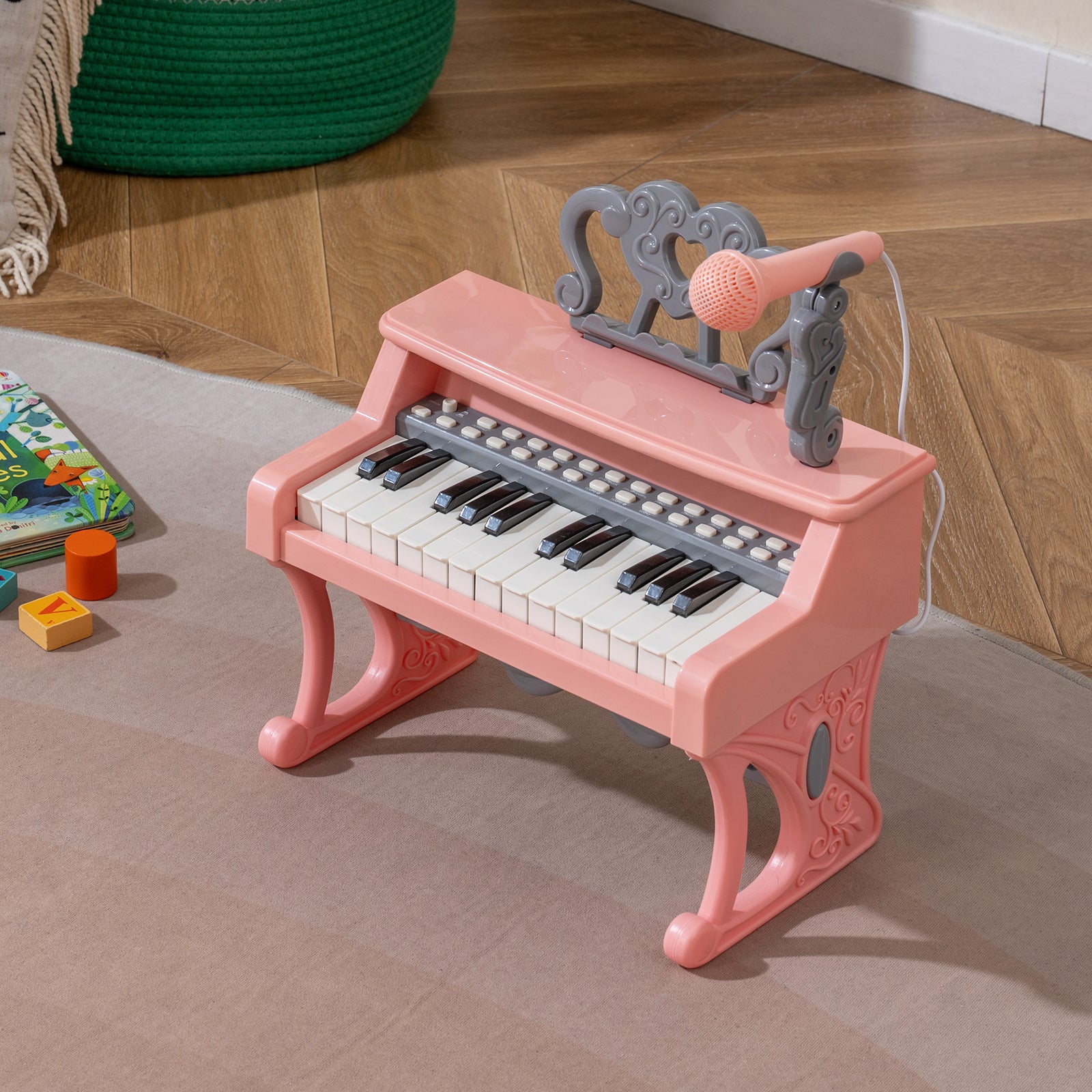 25 Keys Mini Keyboard Piano with Music Stand and Microphone for Kids-Pink
