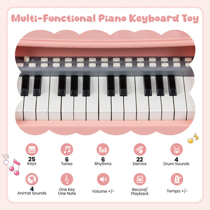 Pink 25 Key Kids Piano | Microphone & Music Stand Included