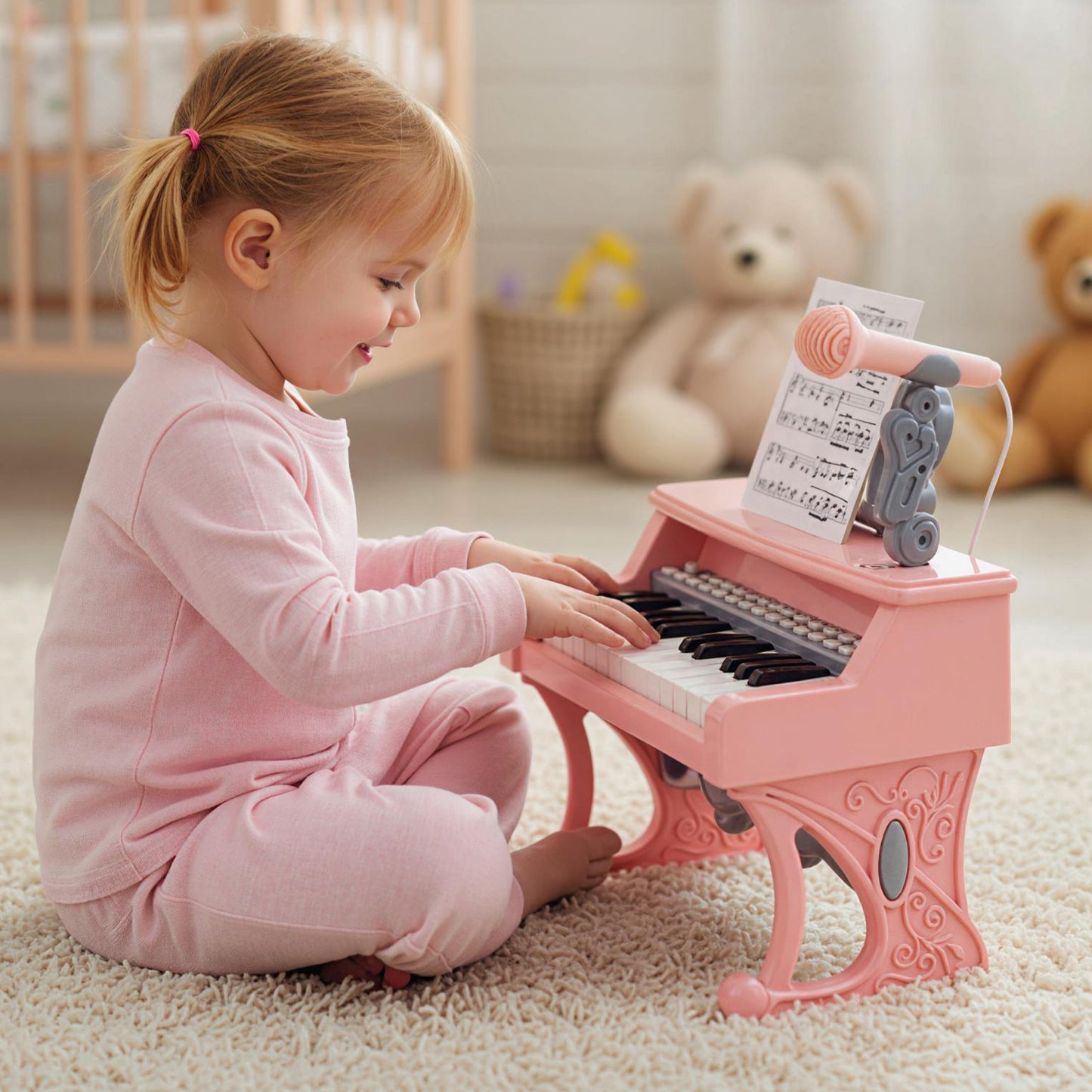 Pink 25 Key Kids Piano | Microphone & Music Stand Included