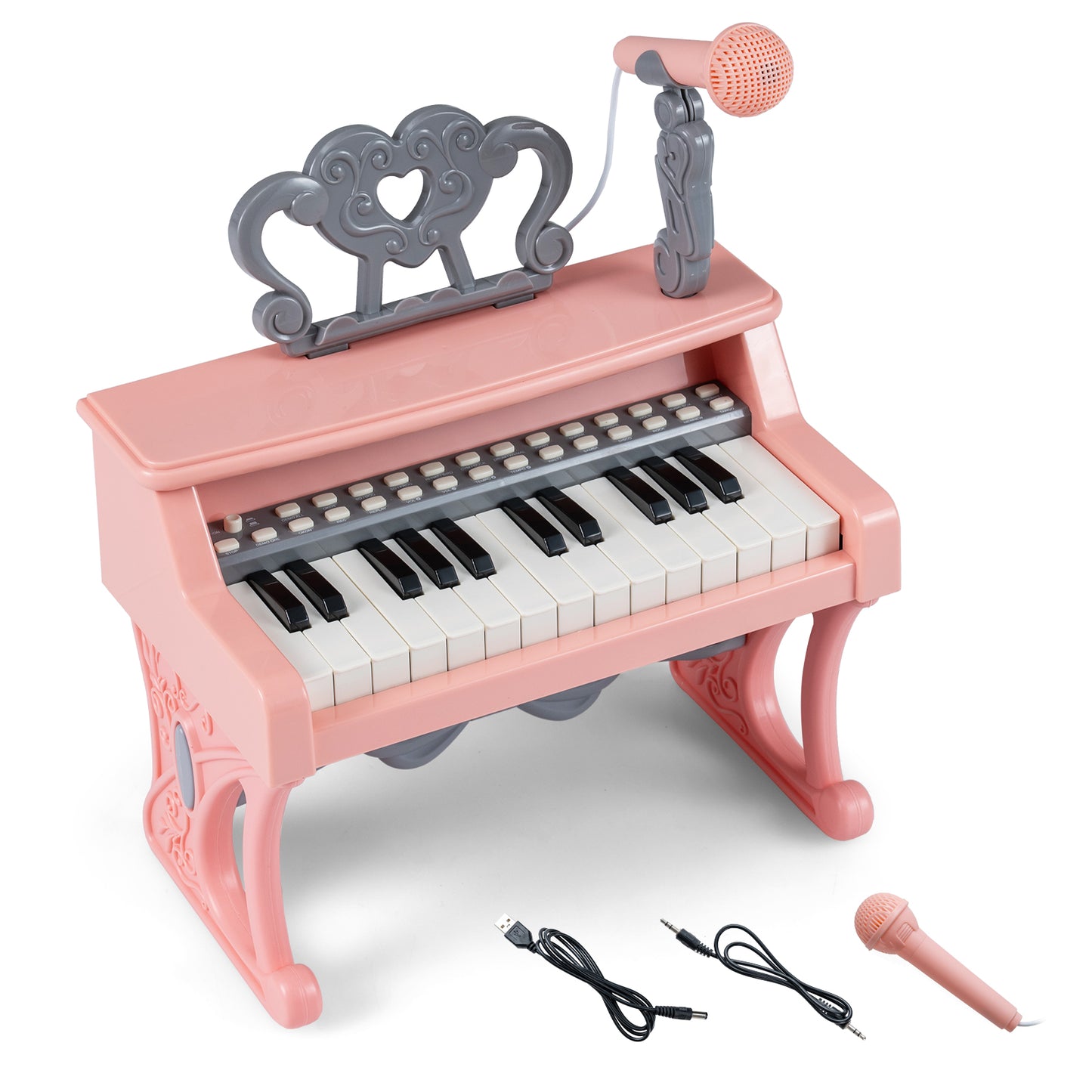 Pink 25 Key Kids Piano | Microphone & Music Stand Included