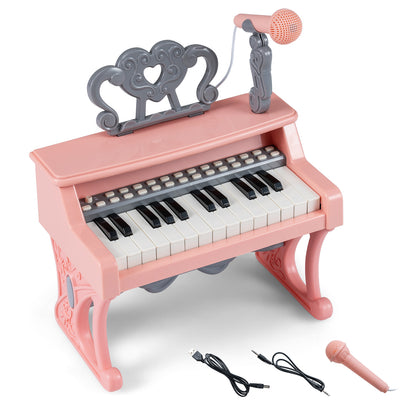 Pink 25 Key Kids Piano | Microphone & Music Stand Included