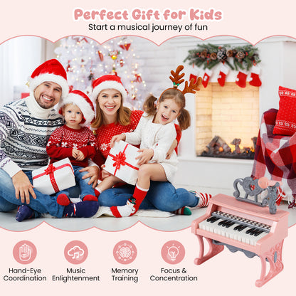 Pink 25 Key Kids Piano | Microphone & Music Stand Included