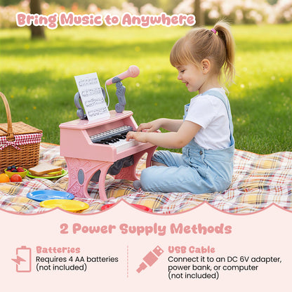 Pink 25 Key Kids Piano | Microphone & Music Stand Included