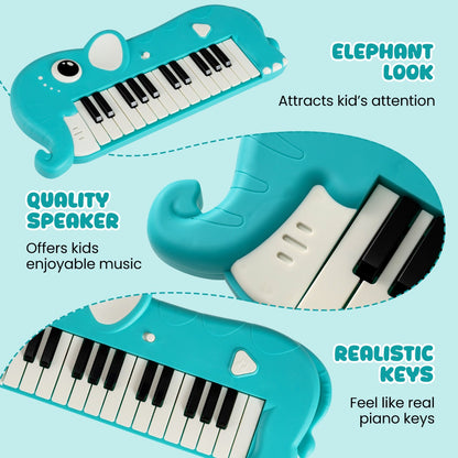25 Key Elephant Piano Keyboard | Blue Digital Music Toy Kids